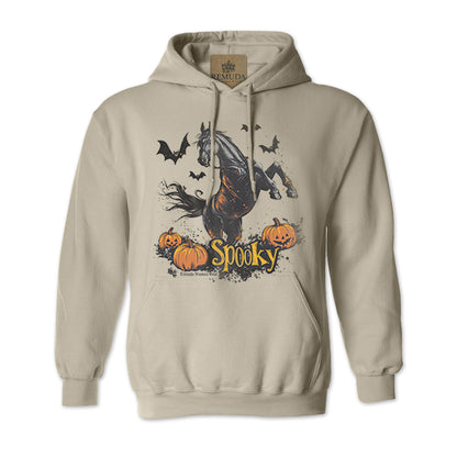 Spooky halloween horse adult hoodie in sand color