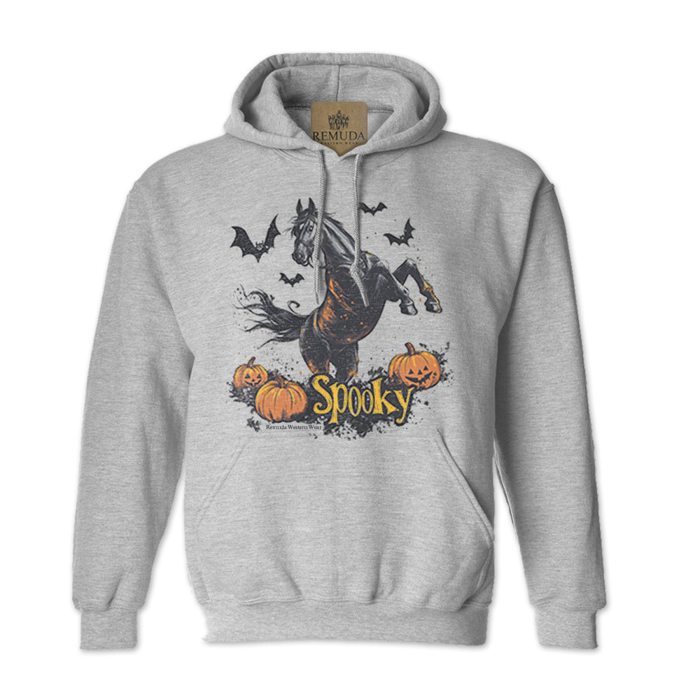 Spooky halloween horse adult hoodie in sport grey