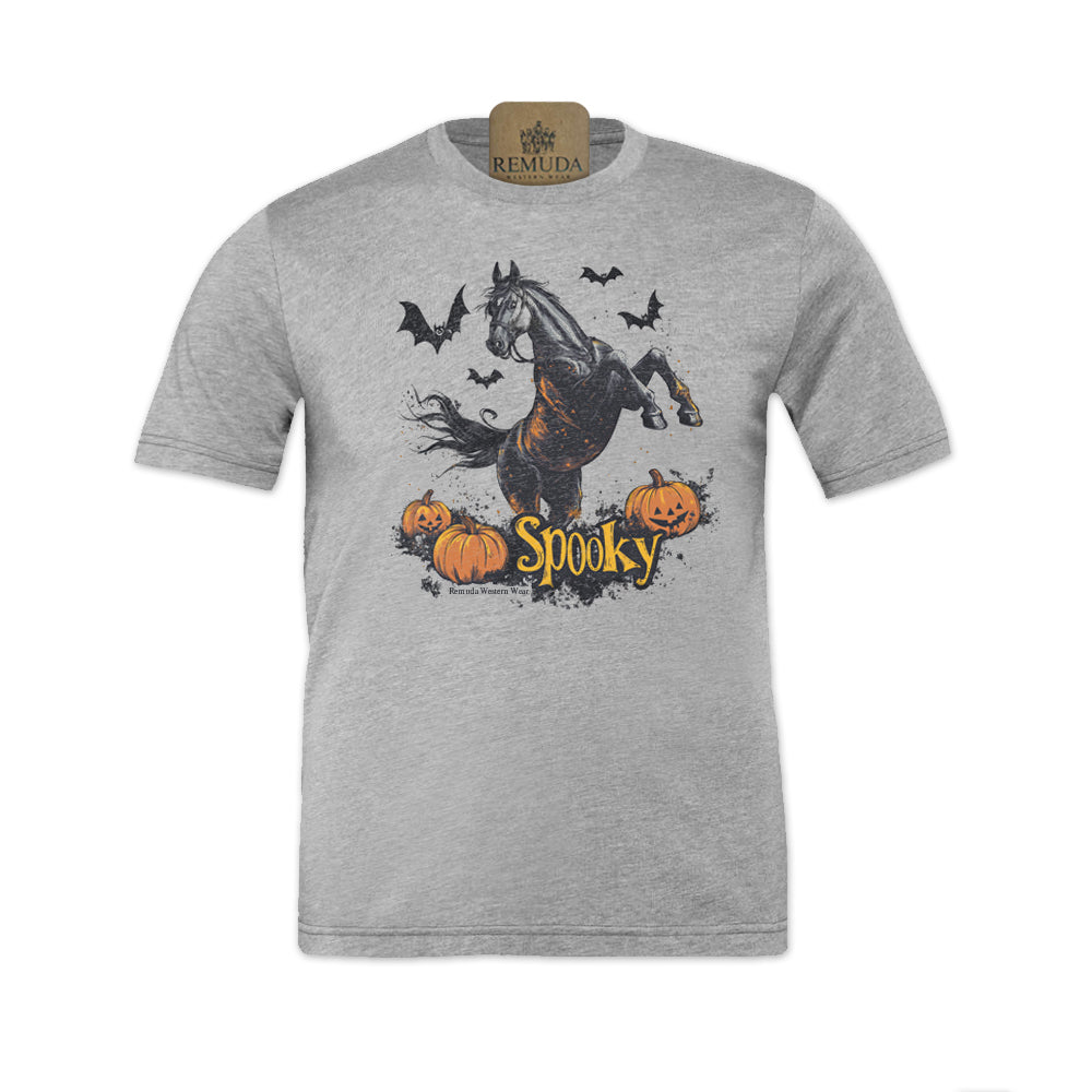 Spooky halloween horse adult tee in athletic heather grey color