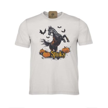 Spooky halloween horse adult tee in cement color