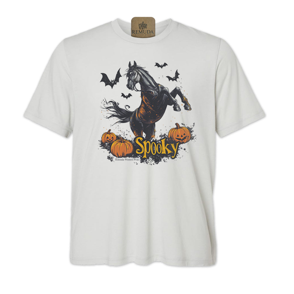 Spooky halloween horse adult tee in solid silver color