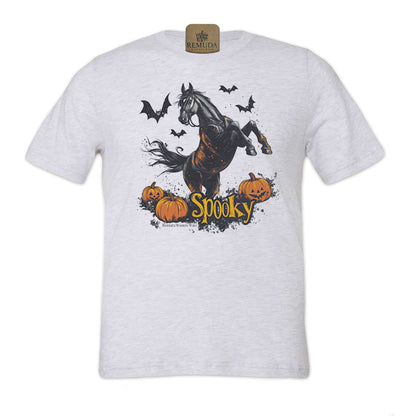 Spooky halloween horse adult tee in white fleck color