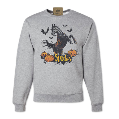 Spooky Horse Halloween western adult sweatshirt in heather grey color