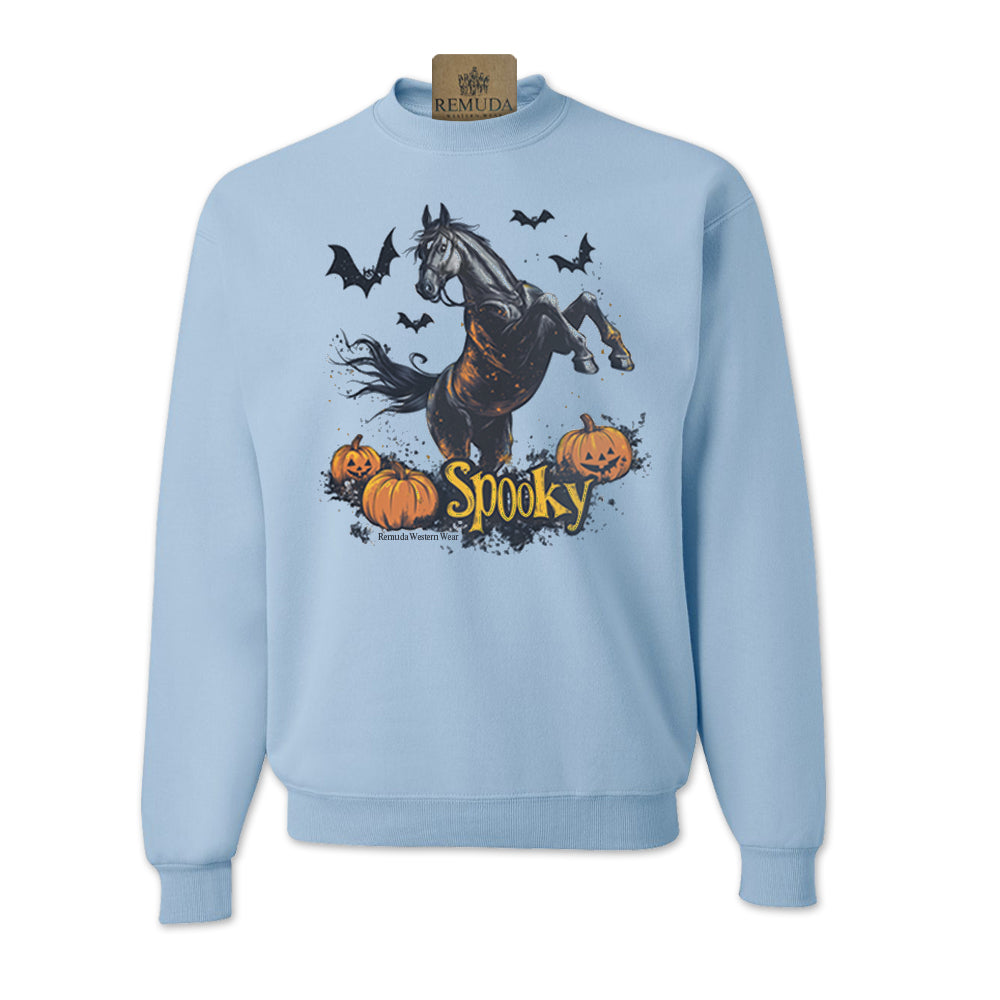 Spooky Horse Halloween western adult sweatshirt in light blue color