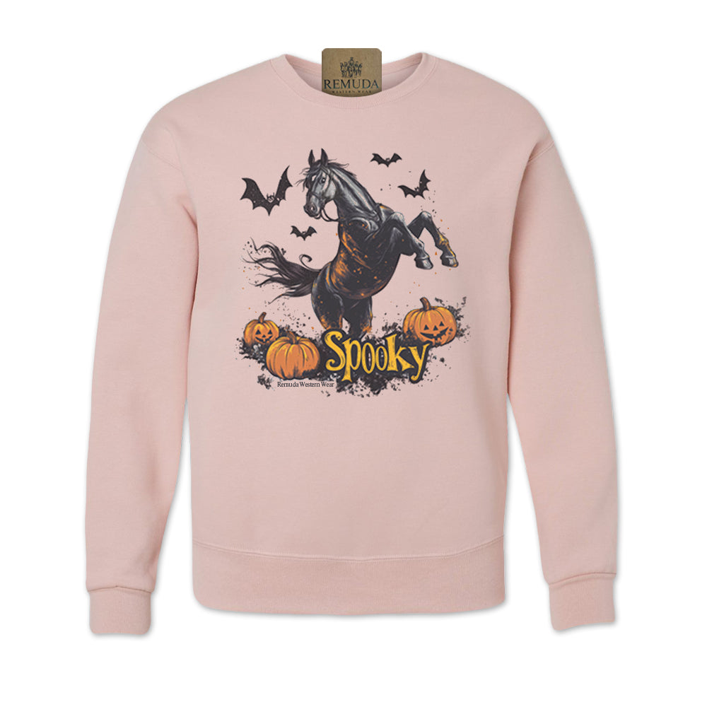 Spooky Horse Halloween western adult sweatshirt in pink blush color