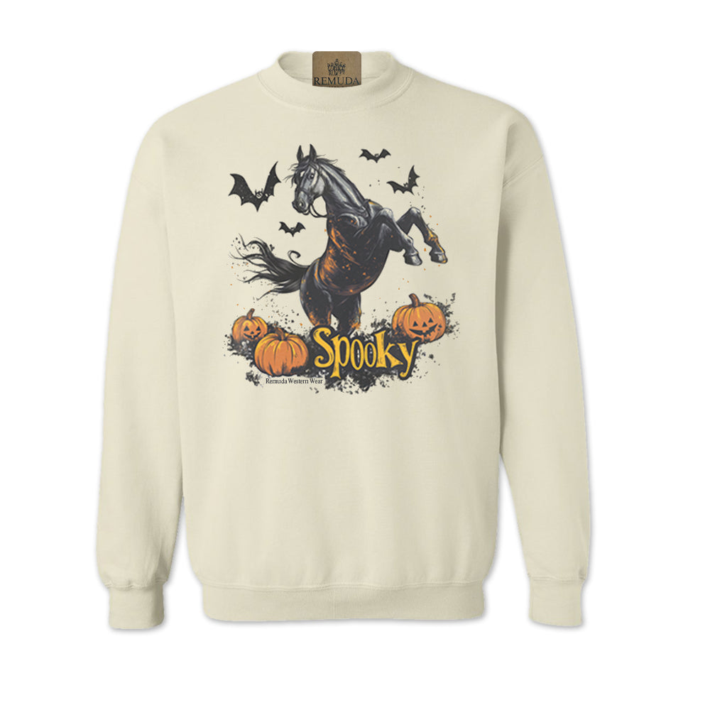 Spooky Horse Halloween western adult sweatshirt in sand color