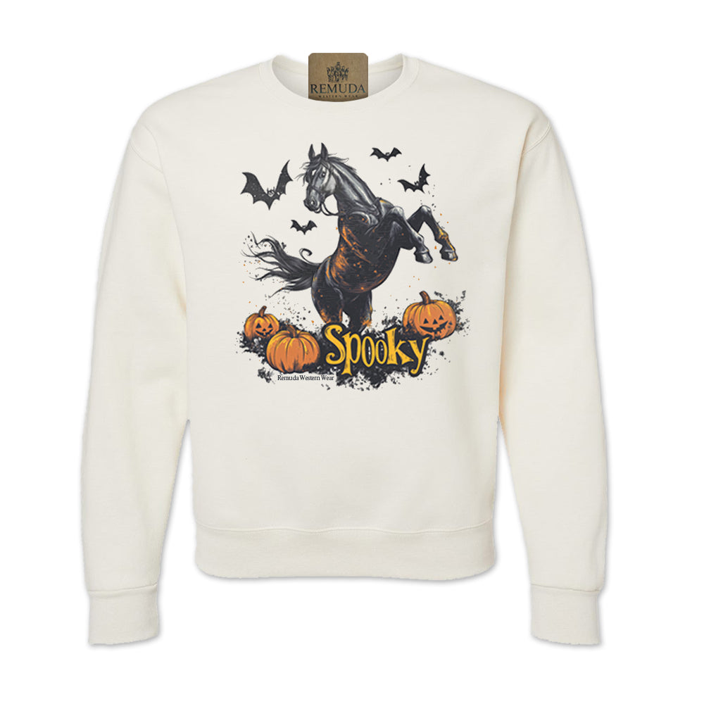 Spooky Horse Halloween western adult sweatshirt in sweet cream heather color