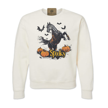 Spooky Horse Halloween western adult sweatshirt in sweet cream heather color