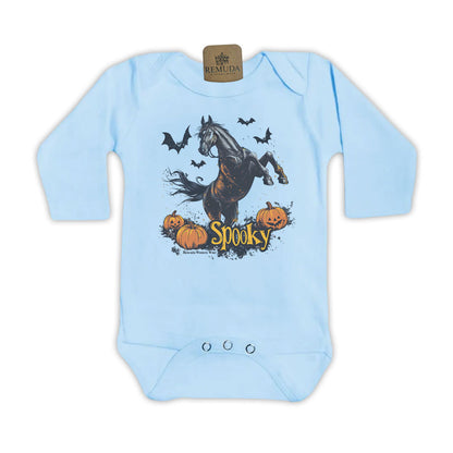 Spooky Horse Infant Western Long Sleeve One Piece Romper in Light Blue Color