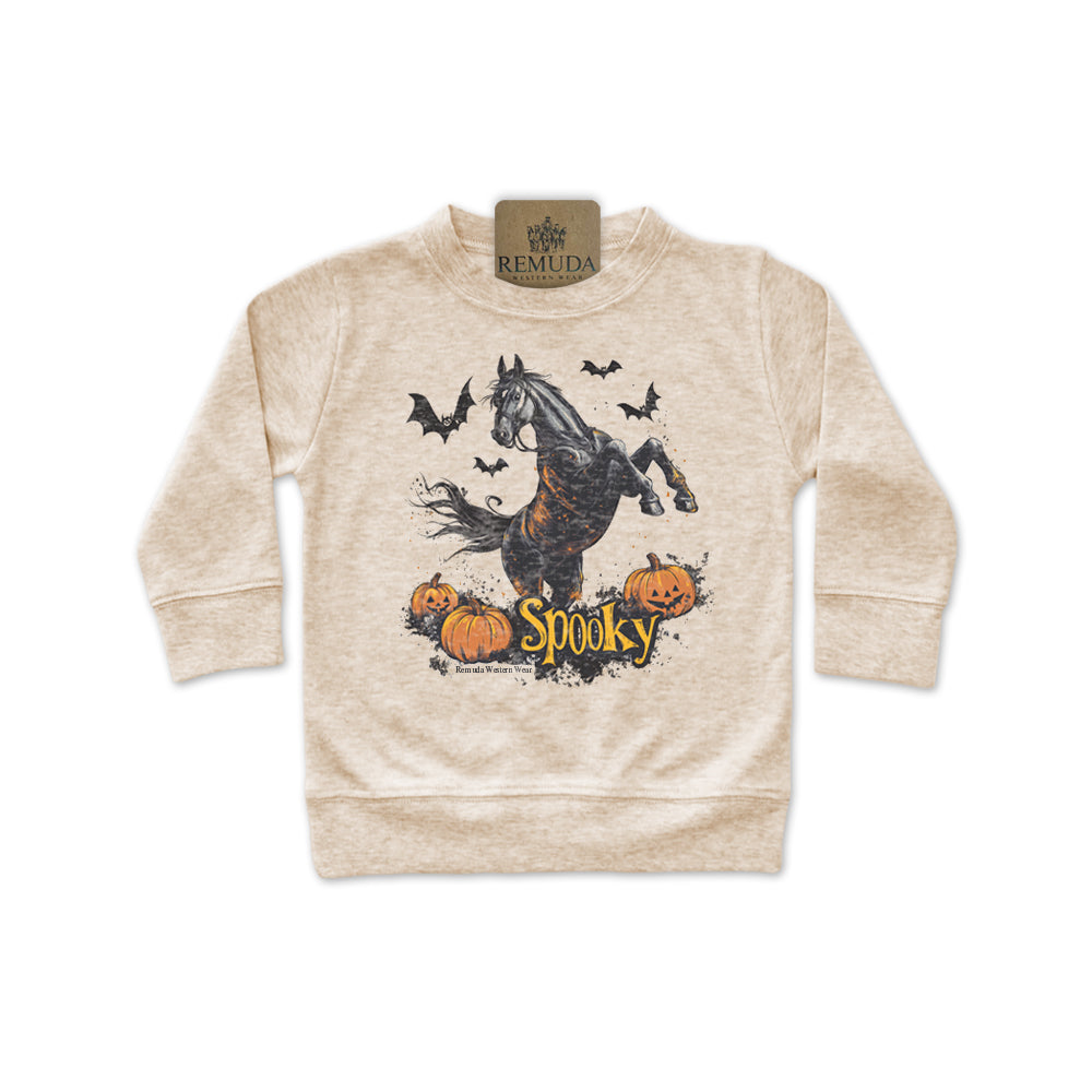 Spooky halloween horse infant pullover in oatmeal color