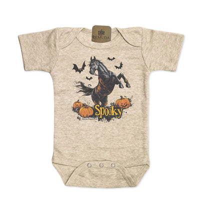 Spooky Horse Infant Western Short Sleeve One Piece Romper in Oatmeal Color