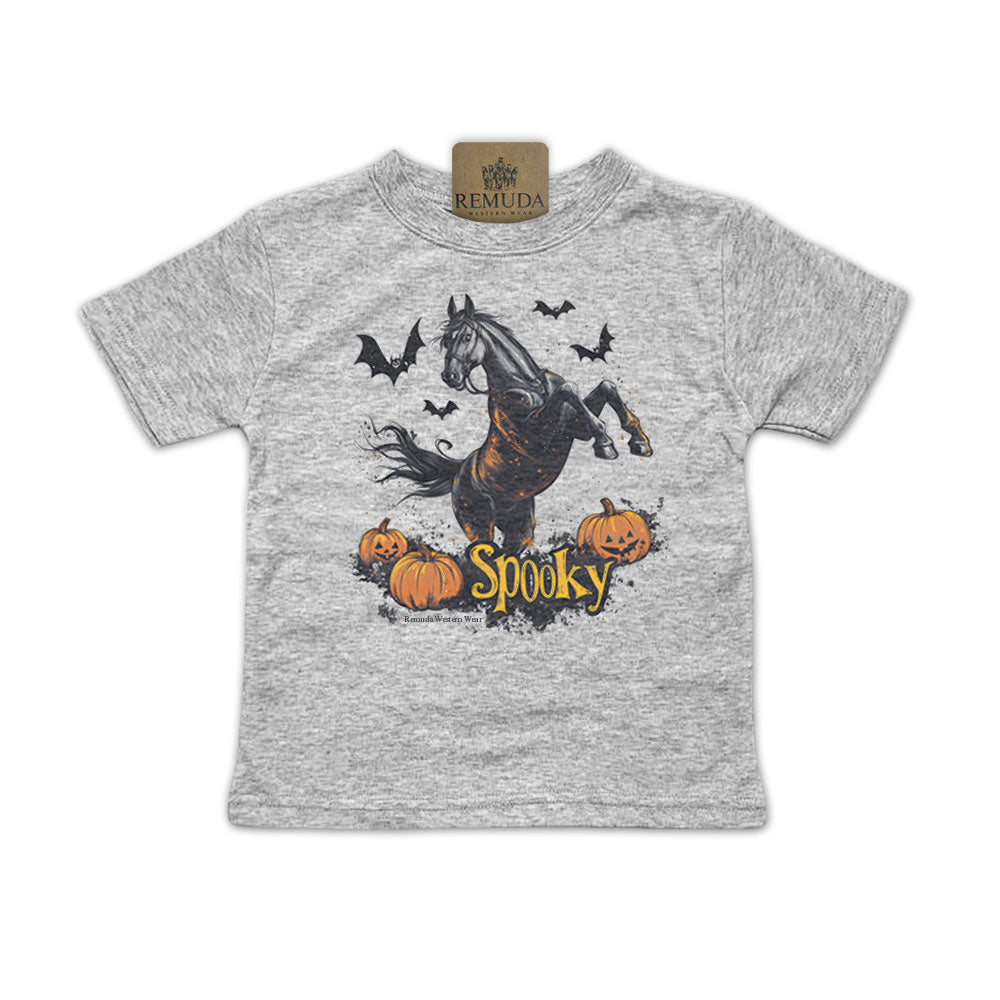 Spooky halloween horse infant tee in heather grey color