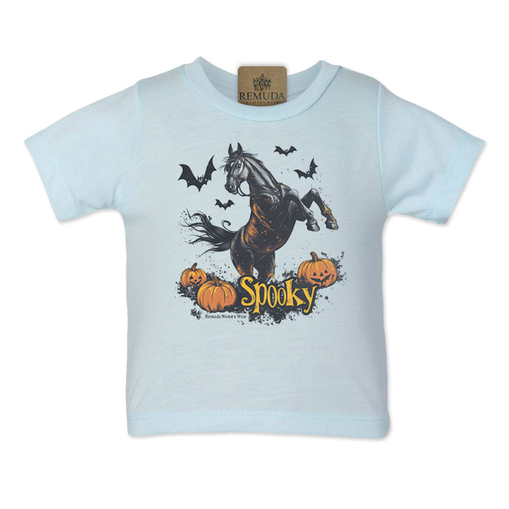 Spooky halloween horse infant tee in light blue color