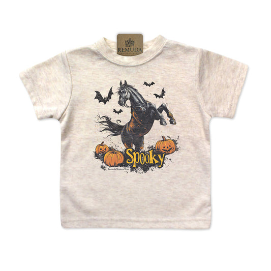 Spooky halloween horse infant tee in oatmeal color