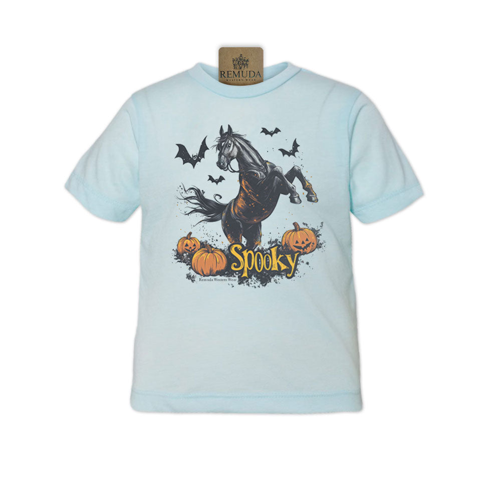 Spooky halloween horse toddler tee in light bluen color