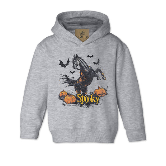 Spooky Horse Halloween western toddler hoodie in heather grey color