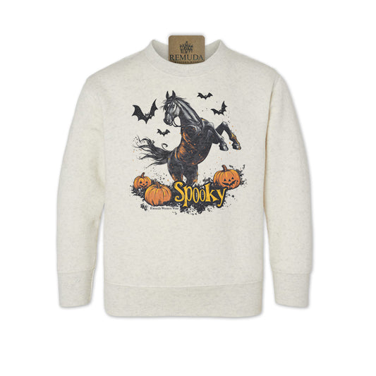 Spooky Horse Halloween western toddler sweatshirt in oatmeal color