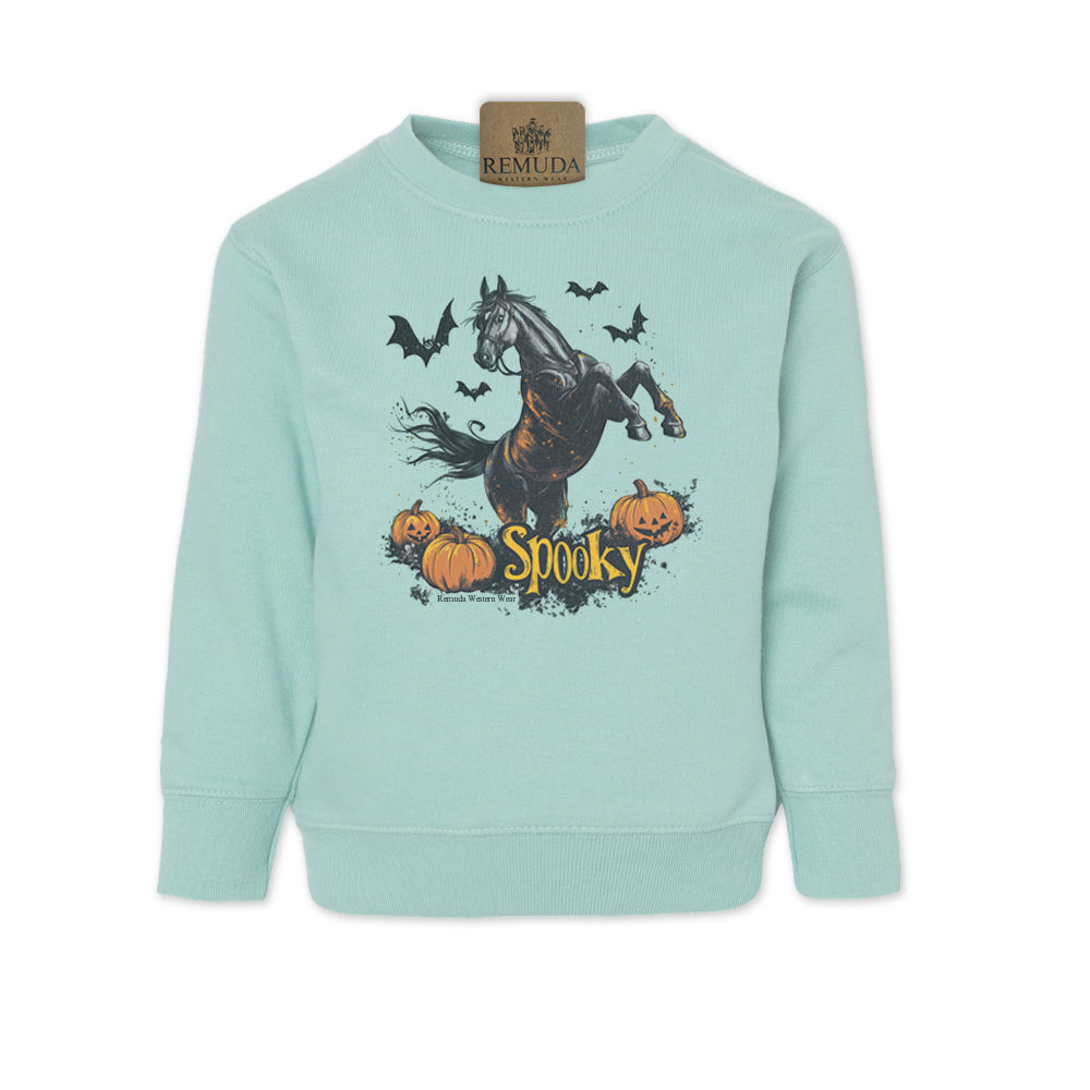 Spooky Horse Halloween western toddler sweatshirt in turquoise color