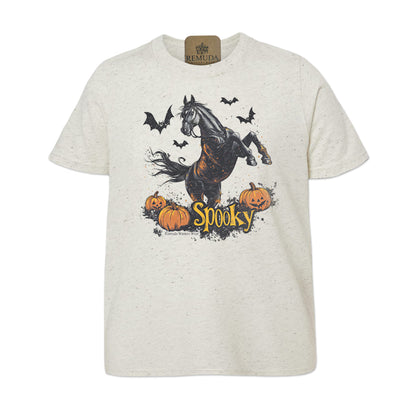 Spooky halloween horse youth tee in oatmeal color