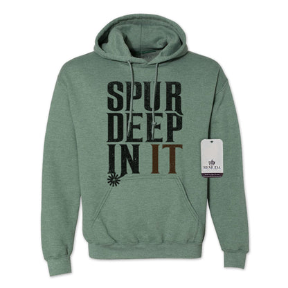 Spur Deep In It Adult Unisex Western Hoodie Heather Dark Green