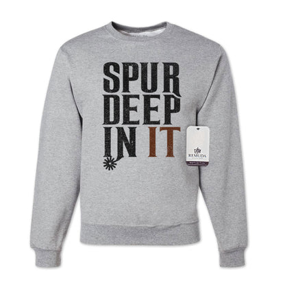 Spur Deep In It Adult Unisex Western Sweatshirt Heather Gray