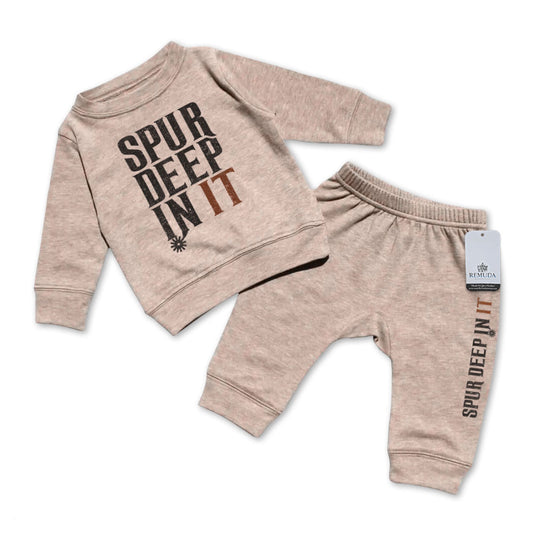 Spur Deep In It Infant Western 2 Piece Sweatsuit Sandstone