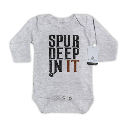Spur Deep In It Infant One Piece Long Sleeve Western Romper Gray