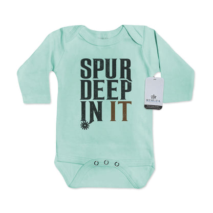 Spur Deep In It Infant One Piece Long Sleeve Western Romper Turquoise