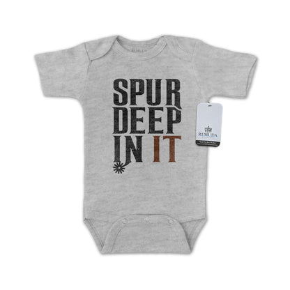 Spur Deep In It Infant One Piece Short Sleeve Western Romper Gray