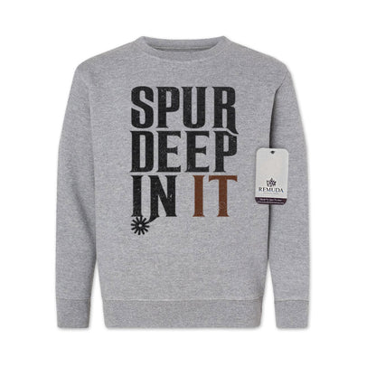 Spur Deep In It Western Youth Sweatshirt Gray