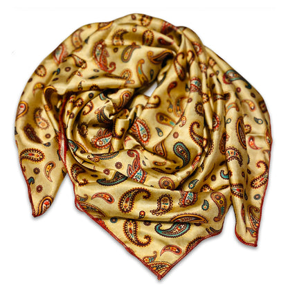 Texas Wind Paisley Wild Rags Multi-Color on a Gold Background