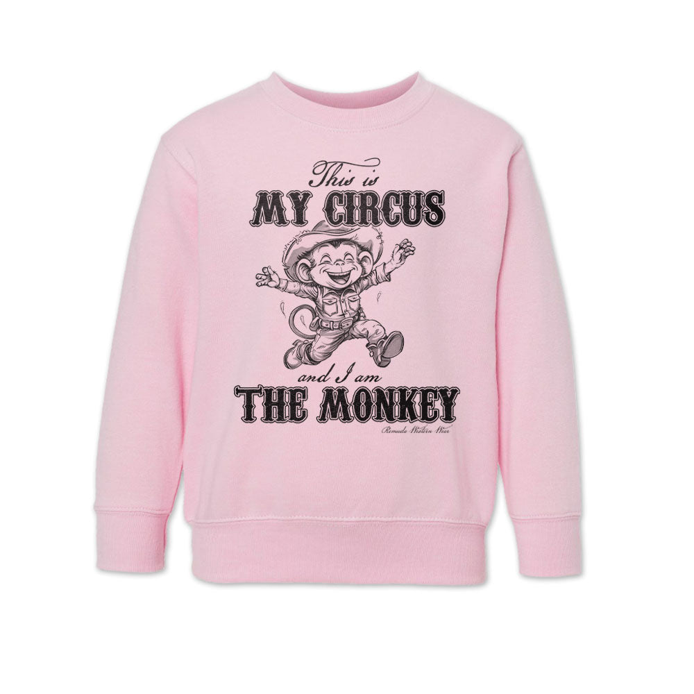 This is my circus and I am the monkey western cowboy and cowgirl toddler light pink sweatshirt