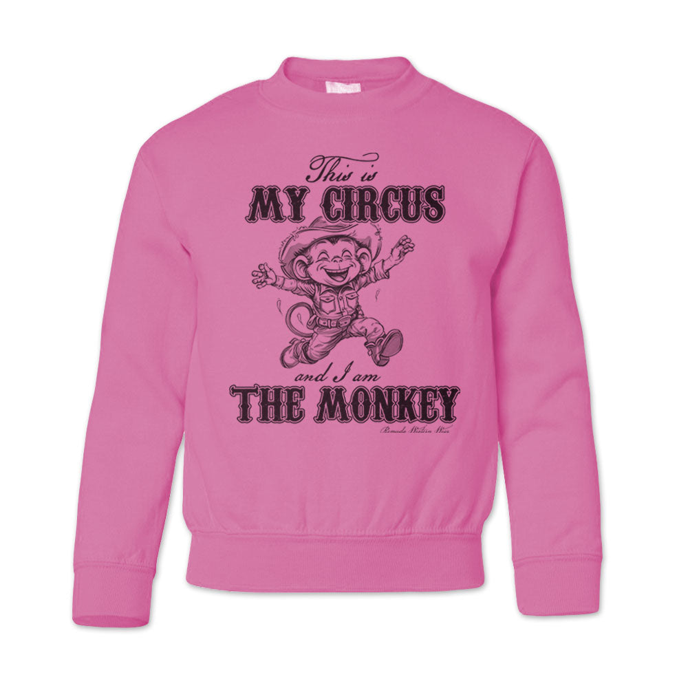 This is my circus and I am the monkey western and cowboy and cowgirl youth neon pink sweatshirt