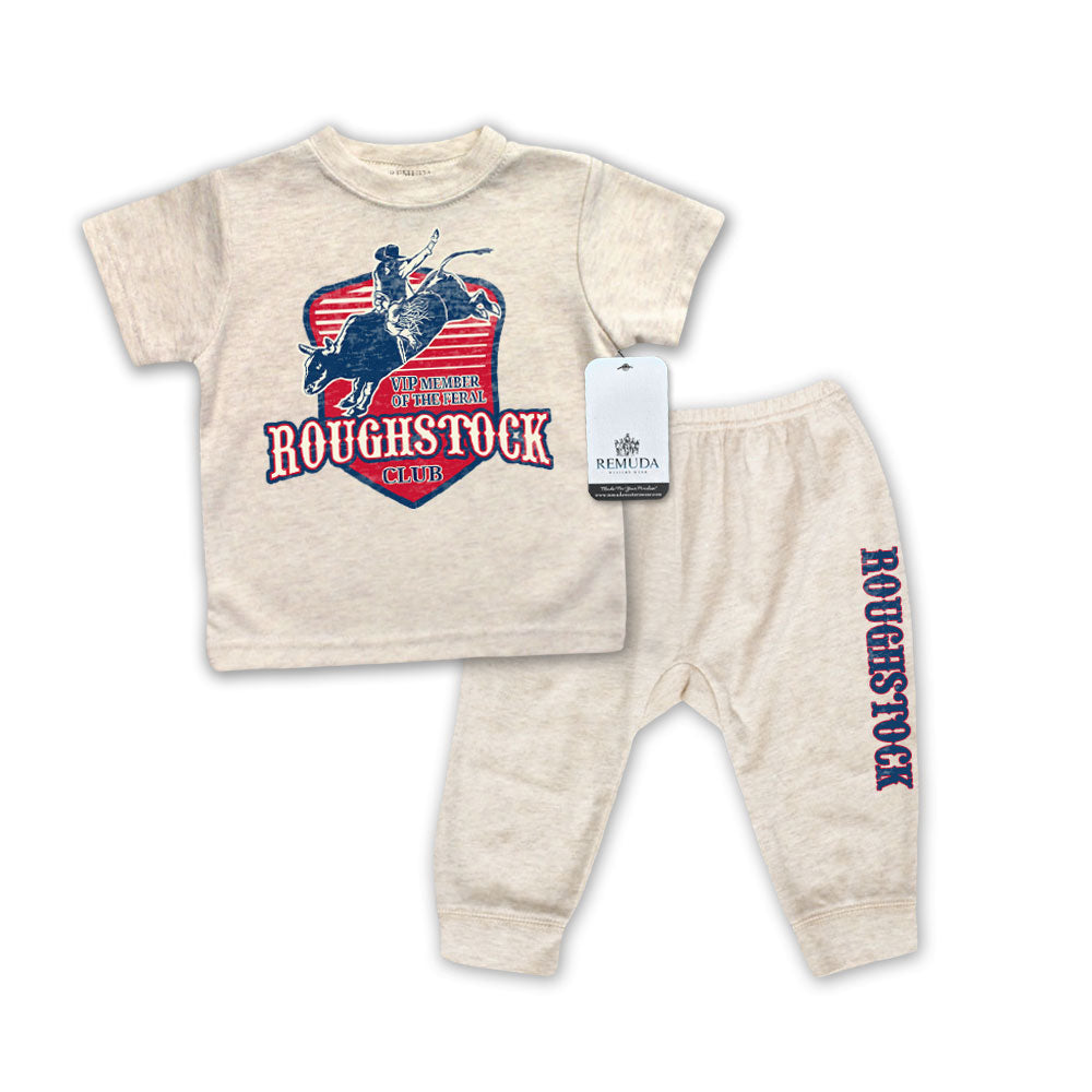 Feral Roughstock Club Infant Western 2-Piece Sleepwear Pajamas Oatmeal