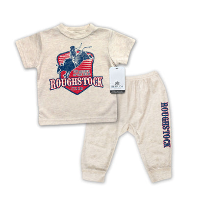 Feral Roughstock Club Infant Western 2-Piece Sleepwear Pajamas Oatmeal