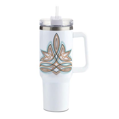 Western Boot Stitch Insulated 40oz Western Tumbler w/ Handle Brown Turquoise