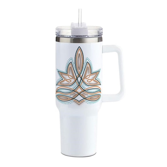 Western Boot Stitch Insulated 40oz Western Tumbler w/ Handle Brown Turquoise