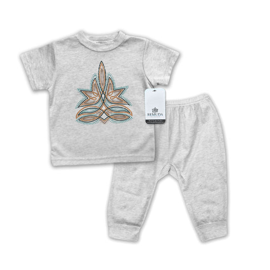 Western Boot Stitch Infant Western 2-Piece Sleepwear Pajamas Gray
