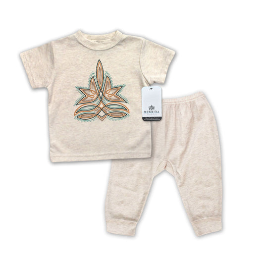 Western Boot Stitch Infant Western 2-Piece Sleepwear Pajamas Oatmeal