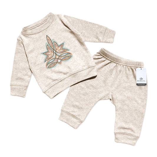 Western Boot Stitch Infant Western 2 Piece Sweatsuit Oatmeal
