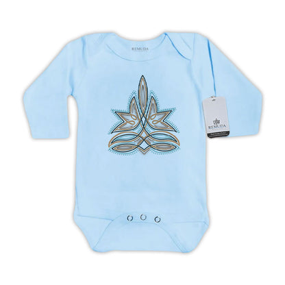 Western Boot Stitch Infant Long Sleeve One Piece Western Romper Light Blue