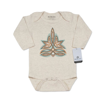 Western Boot Stitch Infant Long Sleeve One Piece Western Romper Oatmeal