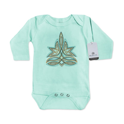 Western Boot Stitch Infant Long Sleeve One Piece Western Romper Turquoise