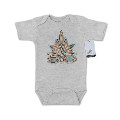 Western Boot Stitch Infant Short Sleeve One Piece Western Romper Gray