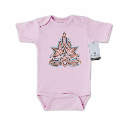 Western Boot Stitch Infant Short Sleeve One Piece Western Romper Pink