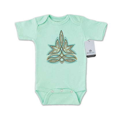 Western Boot Stitch Infant Short Sleeve One Piece Western Romper Turquoise