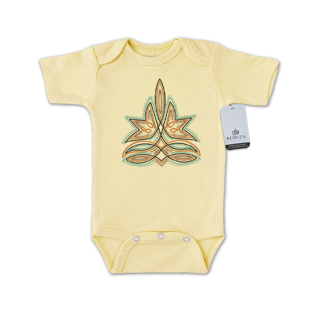 Western Boot Stitch Infant Short Sleeve One Piece Western Romper Yellow