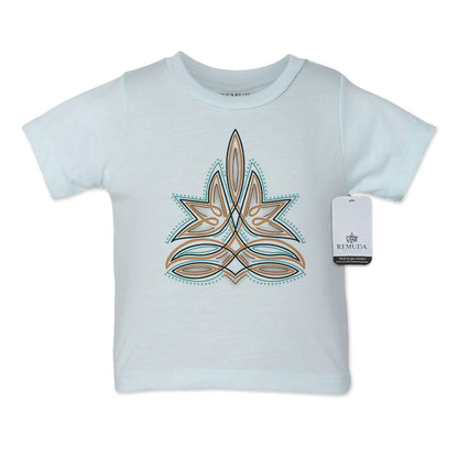 Western Boot Stitch Infant Kids Tee T-Shirt Light Blue