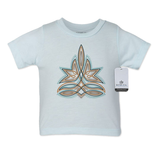 Western Boot Stitch Infant Kids Tee T-Shirt Light Blue
