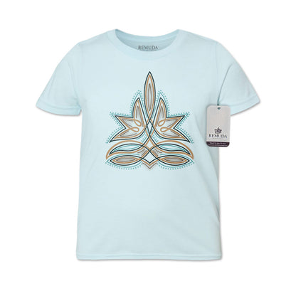 Western Boot Stitch Youth Western Kids Tee T-Shirt Light-Blue